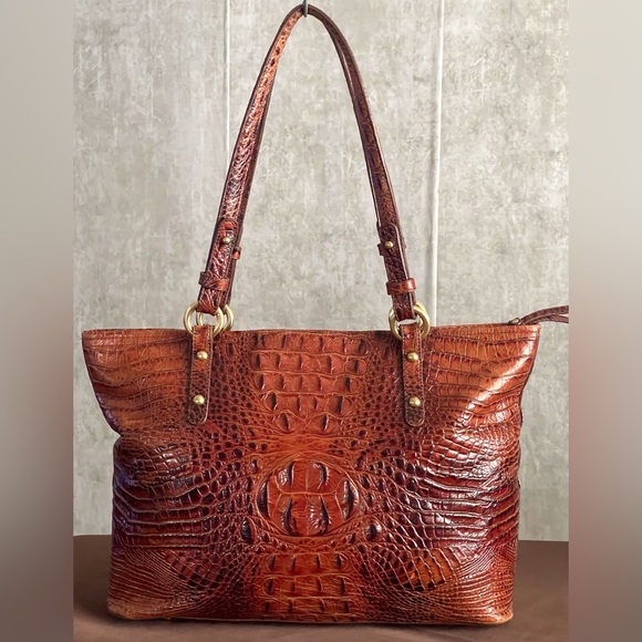 Brahmin Pecan Melbourne Asher Croc-Embossed Leather Shoulder Tote - Picture 10 of 12